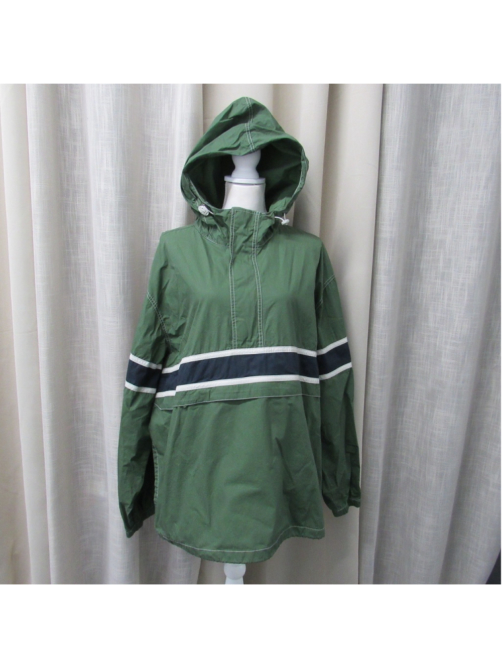 Vtg 2006 Old Navy Striped Anorak Jacket XXL Green Cotton Y2K Gorpcore Pullover